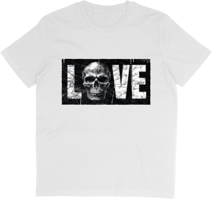 T Shirt Love Skull - Wit - Korte Mouw - Ronde Hals - Maat S