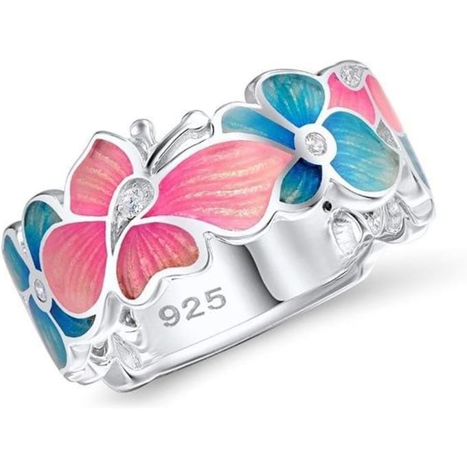 Hete Nieuwe Mode Ring Europese en Amerikaanse Dames Modieuze Bloem Vlinder Vorm Ring No. 10 pink