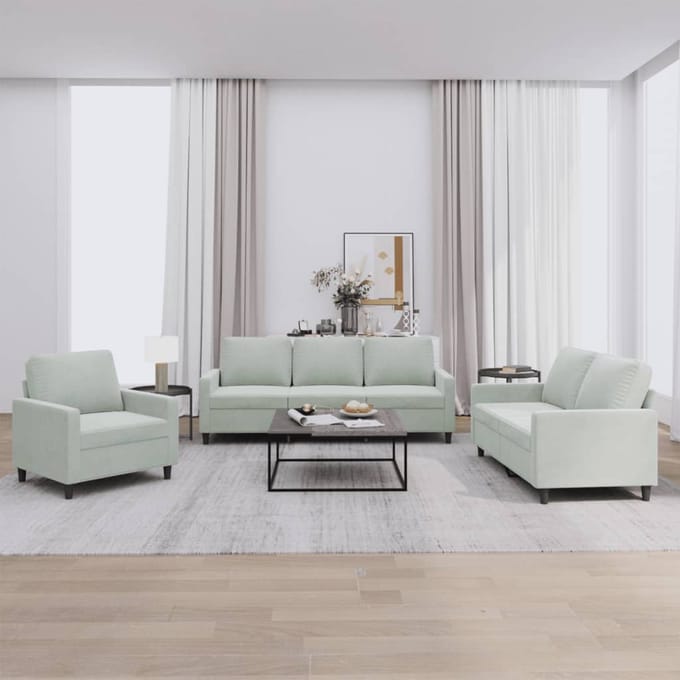 vidaXL - 3-delige - Loungeset - met - kussens - fluweel - lichtgrijs