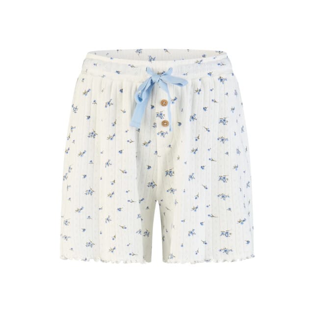 By Louise Dames Korte Pyjama Set Shortama Lichtblauw/Wit Gebloemd - Maat S