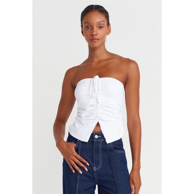 Dames Strapless Crop Blouse met Strikdetail