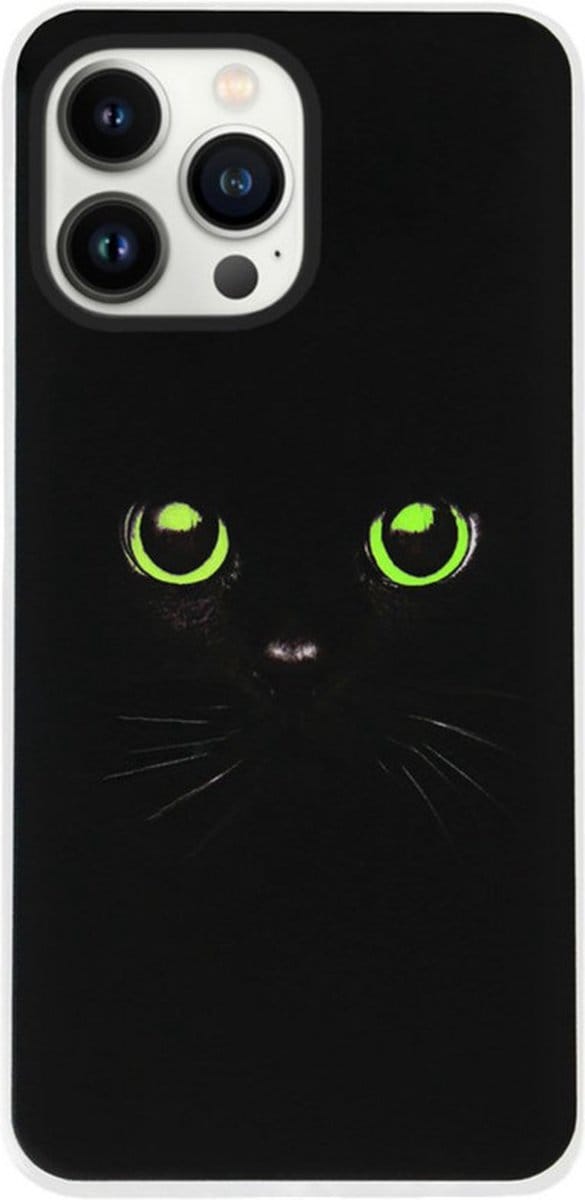 ADEL Siliconen Back Cover Softcase Hoesje Geschikt voor iPhone 14 Pro Max - Katten Zwart Groene Ogen