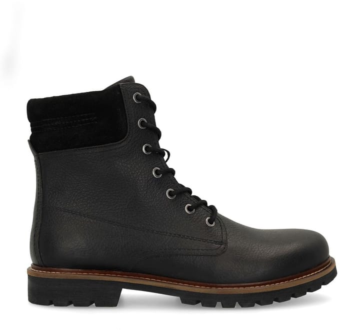 Manfield - Heren - Zwarte leren veterboots - Maat 41