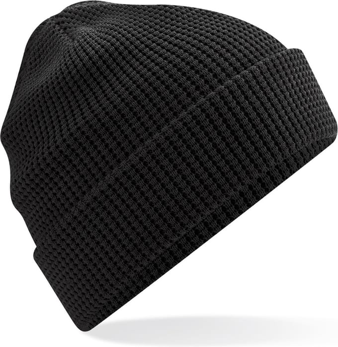 Heren Beanie Wintermuts wafelstructuur zwart 100% biologisch katoen