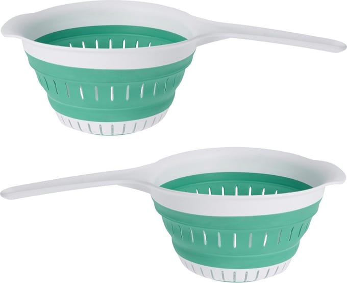 Excellent Houseware opvouwbaar vergiet - 2x - wit/mintgroen - tpe - 37 x 19 cm