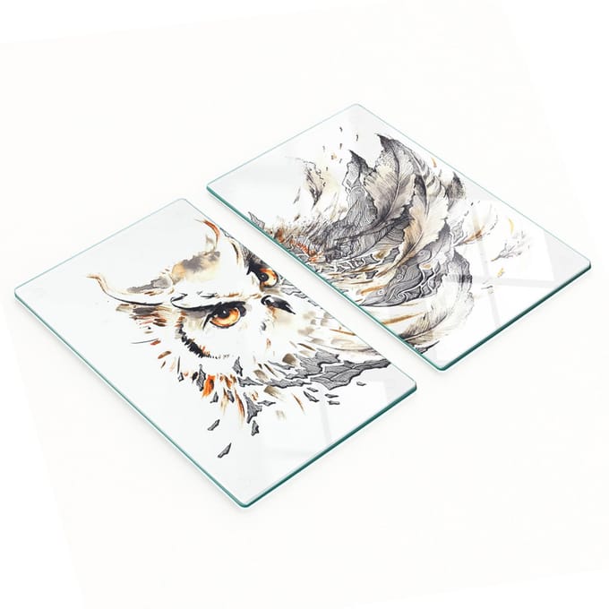 Multifunctionele decoratieve keukenplanken van gehard glas met uilmotief, 2x30x52 cm