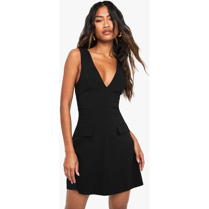 boohoo Dames Bengaline Plunge Shift Mini-jurk | Zwart | Maat: 36