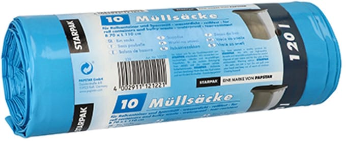 10 Industriezakken, LDPE 120 l 110 cm x 70 cm blauw