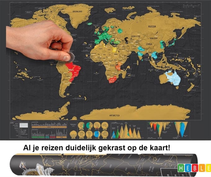 *** Kras Wereldkaart Op Reis - Scratch Map Deluxe - Reizen - Herinneringen - van Hebel® ***