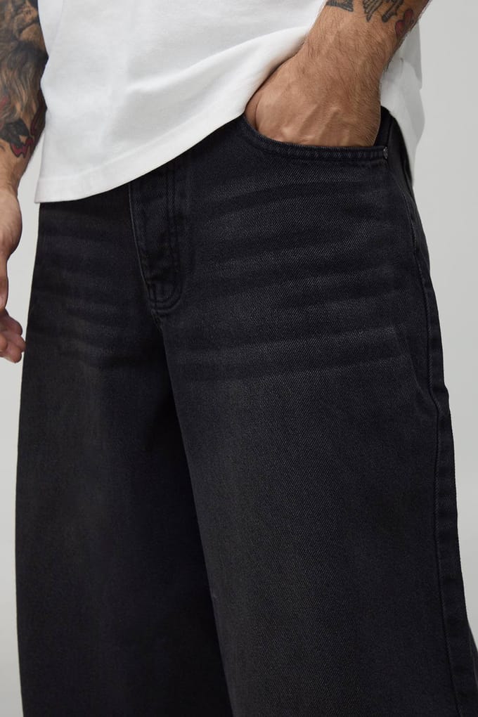 Super Baggy Rigid Washed Jeans | Washed Black | Size 36R