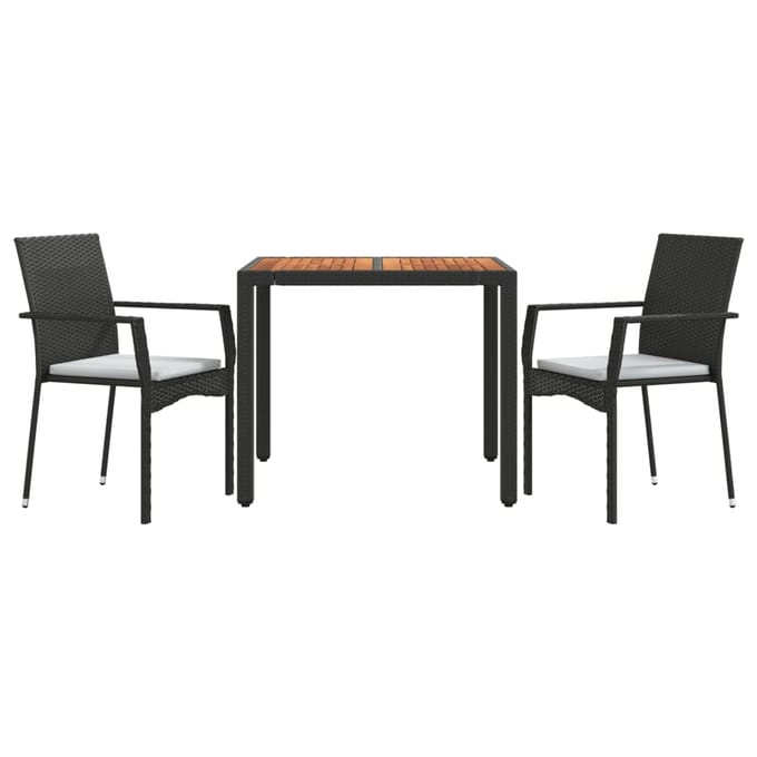 vidaXL - 3-delige - Tuinset - met - kussens - poly - rattan - zwart