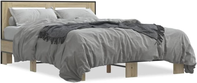 Bedframe met hoofdeinde - Bedombouw Hout Metaal - Goede Nachtrust - Robuuste Constructie - 140x200 cm - Sonoma Eiken