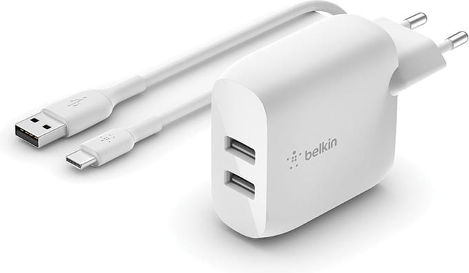 Belkin Dual USB Oplader 24W + 1m USB-C kabel