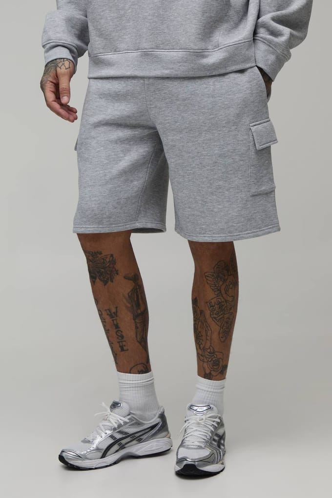 Tall Essential Relaxed Fit Cargo Jersey Short | Grey Marl | Size Small
