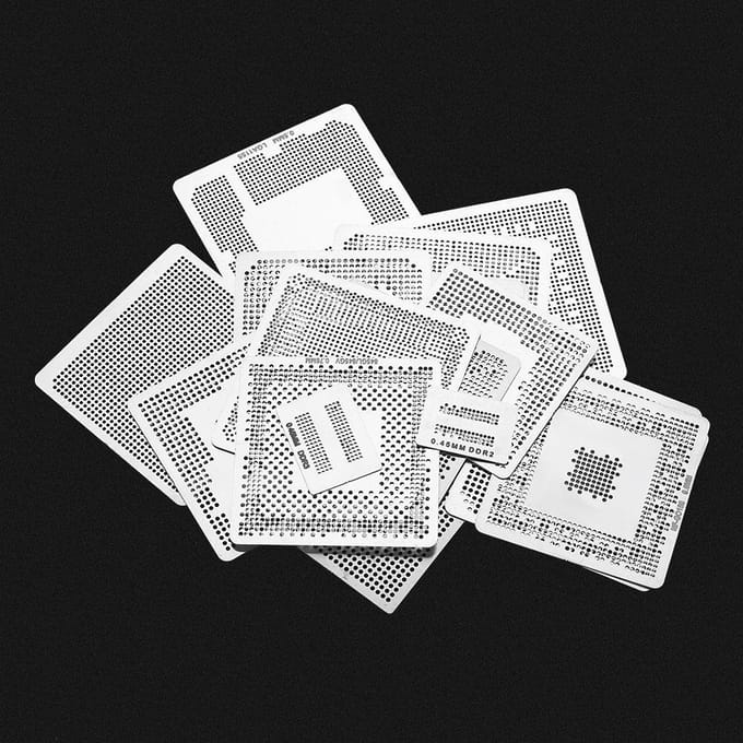 130 stuks BGA Universele Reballing Rework Net Sjablonen Stalen Sjabloon Mesh Directe Warmte Set
