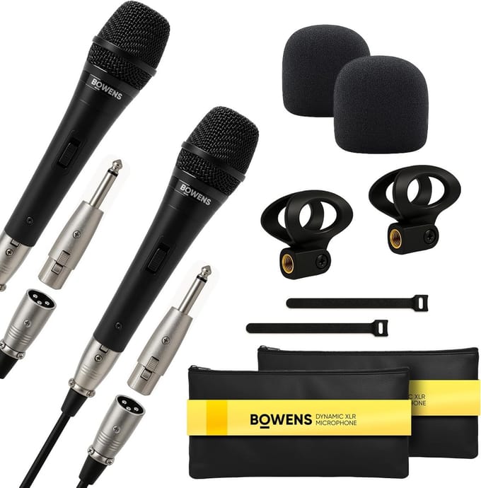 Set van 2 Dynamische Bekabelde Microfoons met XLR-Kabel (4,5m) - Professioneel Zang & Karaoke