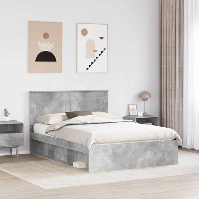 vidaXL - Bedframe - Betongrijs - 140 - x - 190 - cm - Bewerkt - hout