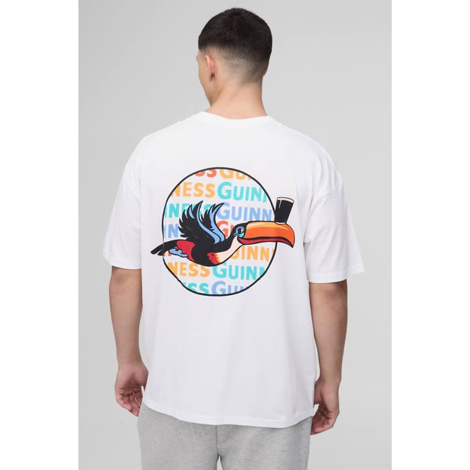 Oversized Guinness Toekan Licentie Geprint T-Shirt | White | Size Medium