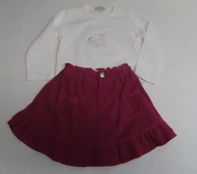 Ensemble - Meisje - Tshirt wit lange mouw + rok roze - 2 jaar 92