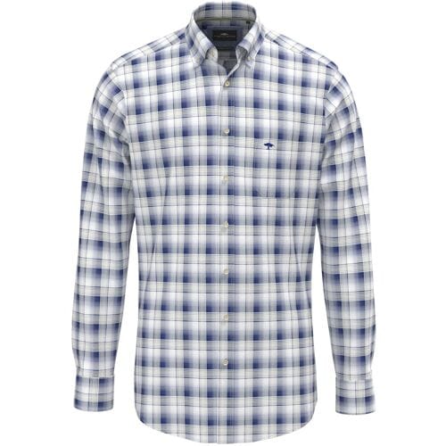 Fynch-Hatton Overhemd Cotton Poplin 3D Multi Check Harbor Blue / male