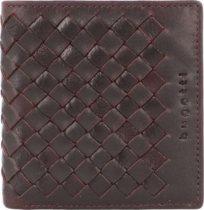 bugatti Leren Portemonnee Woven Small Upright Wallet Darkbrown Bruine