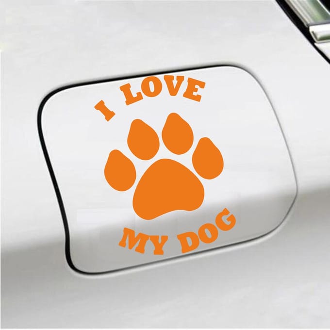 Bumpersticker - I Love My Dog - 13,9 X 9,3 - Oranje