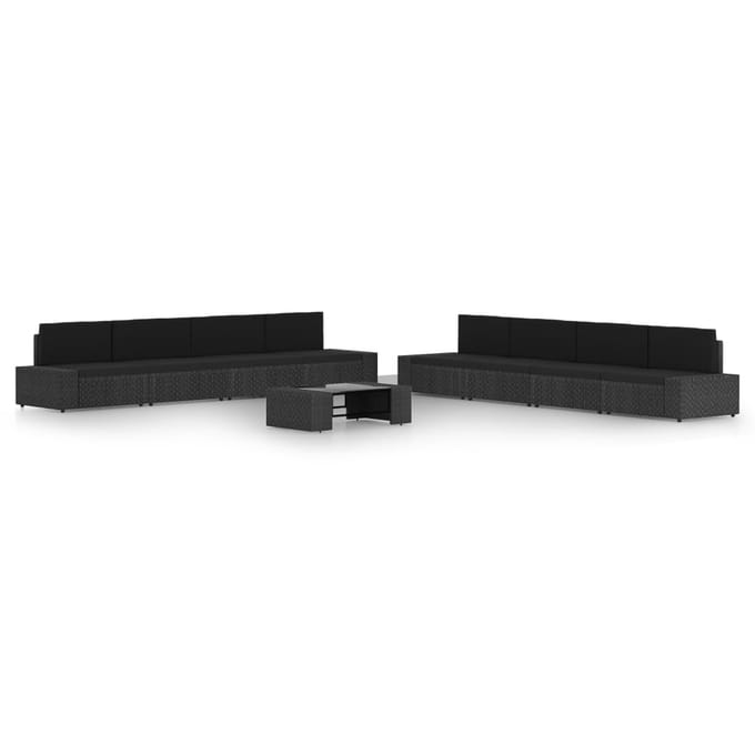 vidaXL - 9-delige - Loungeset - met - kussens - poly - rattan - zwart