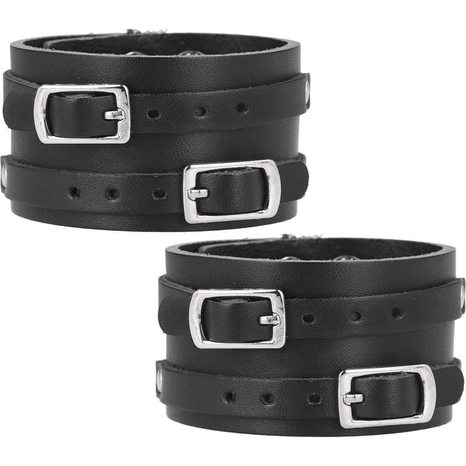 2 stuks Brede leren manchetarmband Verstelbare punk kunstleren polsband riem black