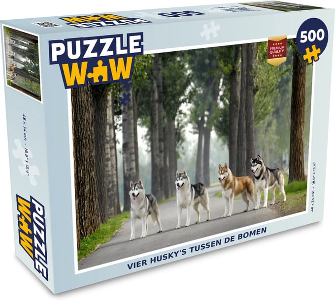 Puzzel Vier husky's tussen de bomen - Legpuzzel - Puzzel 500 stukjes