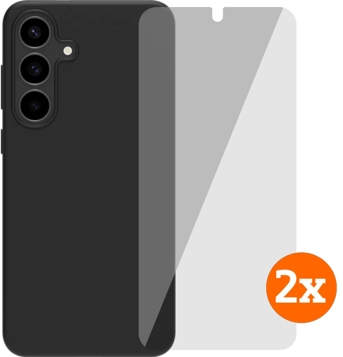 BlueBuilt Samsung Galaxy S25 FE Back Cover Zwart + Screenprotector Glas Duo Pack