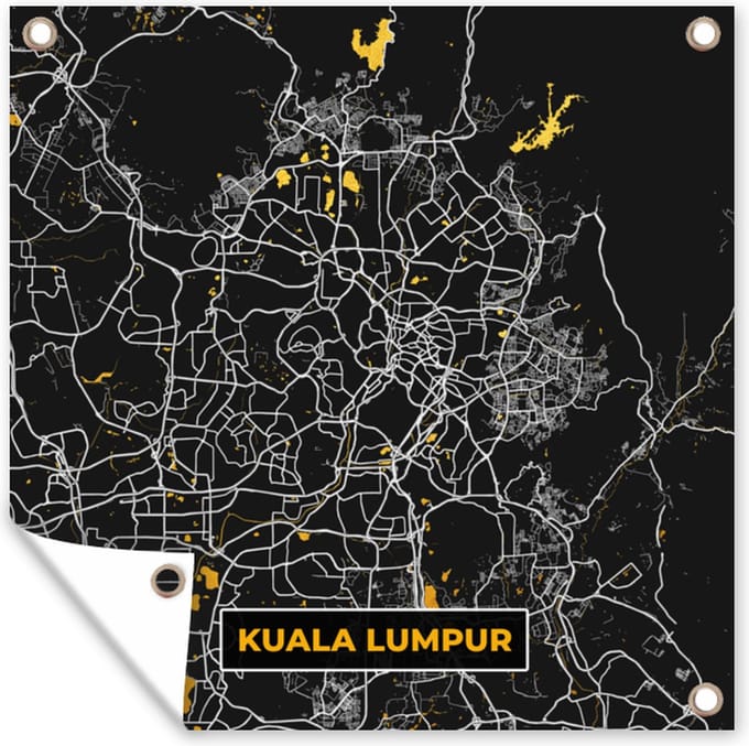 Tuindoek Kuala Lumpur - Stadskaart - Plattegrond - Goud - Kaart - 100x100 cm