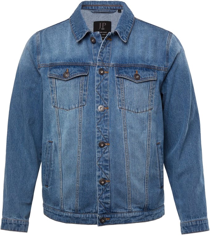 JP 1880 - Heren - Denim jack borstzakken knoopsluiting - Mat jeansblauw - Maat L