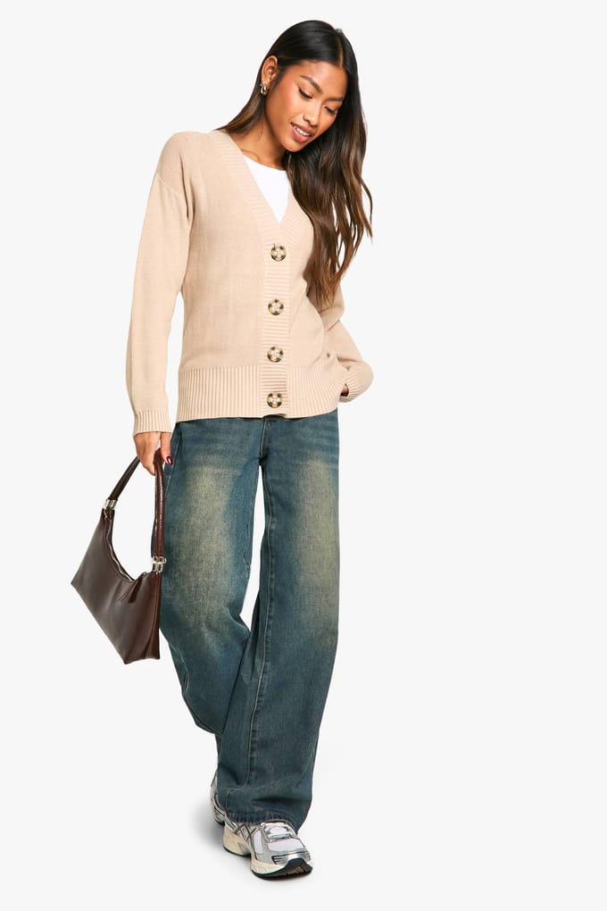 boohoo Dames Premium geribbelde oversized slordige gebreide cardigan | Oatmeal | Maat: Small