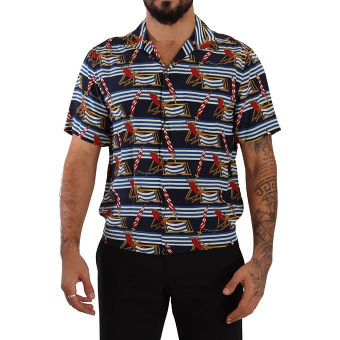 Dolce & Gabbana Heren Multicolor Zijden Strandstoel Korte Mouwen Shirt