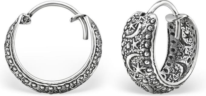 Amanto Oorbellen Caelan - 925 Zilver Geoxideerd - Bali - 5mm - ∅14mm