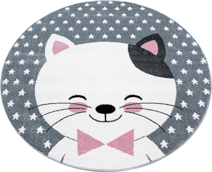 Vloerkleed kinderkamer - Kat - roze - rond 160 cm