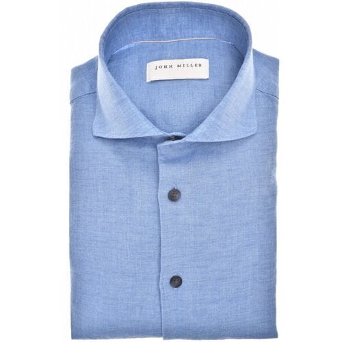 John Miller Overhemd Slim Near Solid Color Linnen Midden Blauw / male