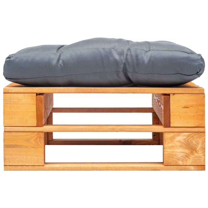vidaXL - Tuinpoef - met - grijs - kussen - pallet - hout - honingbruin