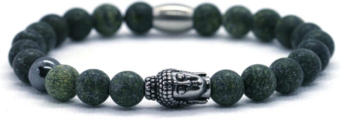 Heren armband - groen agaat 8mm - buddha RVS