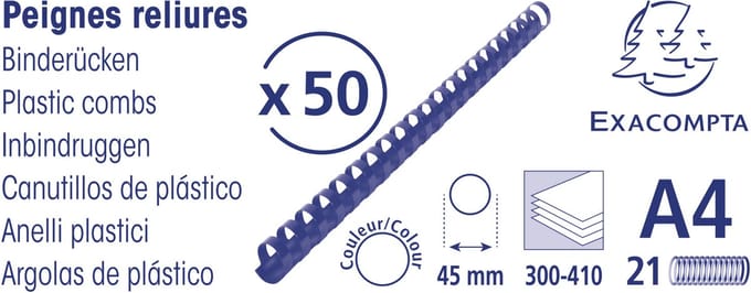 Exacompta Doos van 50 plastic spiraal inbindruggen 45 mm - A4 - Zwart - 75901E