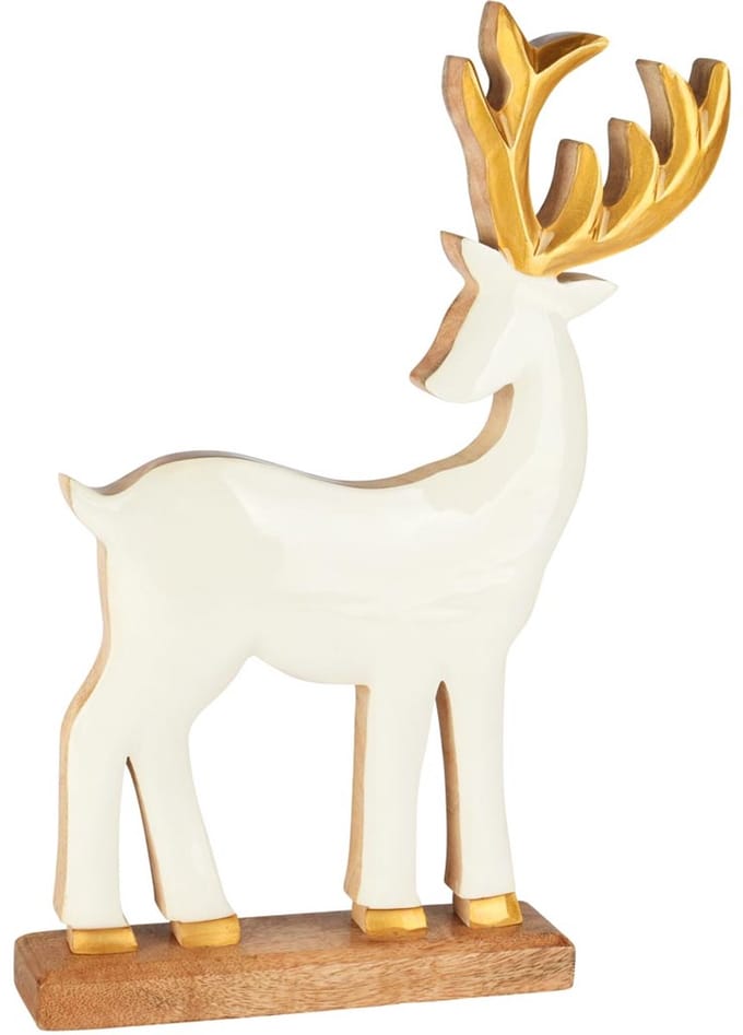 Dekoratief | Deco rendier op voet, wit/goud, hout, 40x5x27cm | A258400