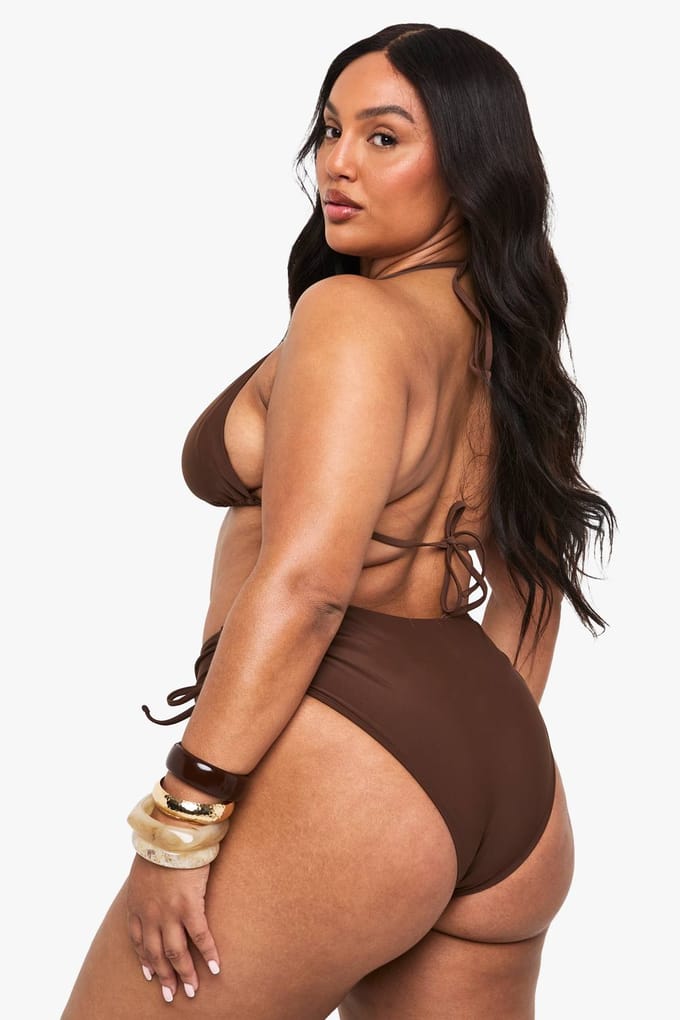 boohoo Dames Plus gerimpelde high waist bikini-bottom | Chocoladebruin | Maat: 54
