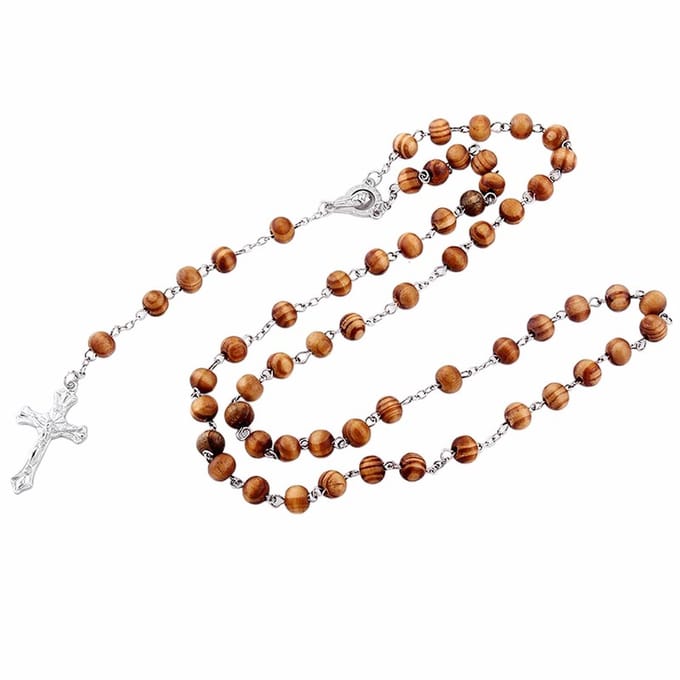 Fako Bijoux® - Rozenkrans Ketting - Sandelhout Natural - 8mm