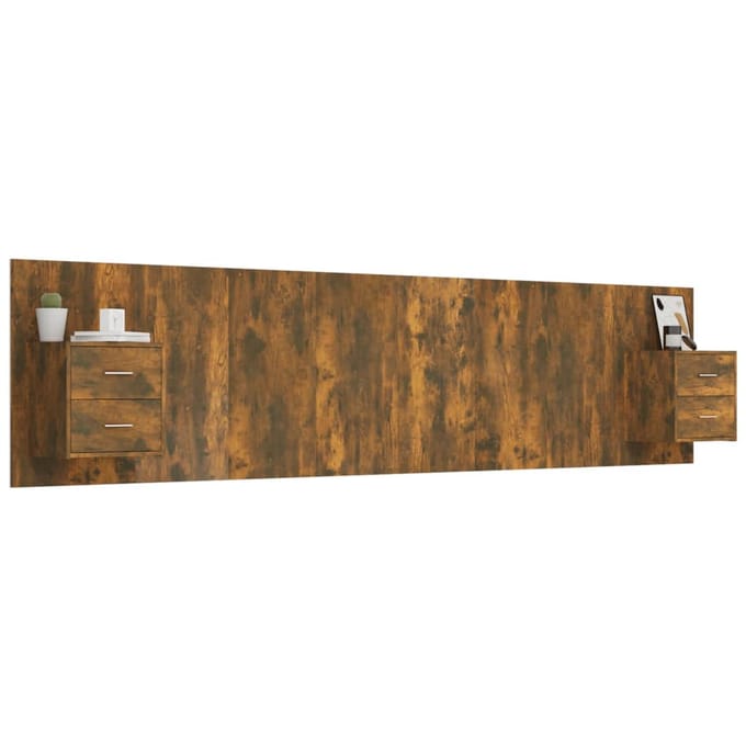 vidaXL - Hoofdbord - met - kastjes - bewerkt - hout - gerookt - eikenkleurig
