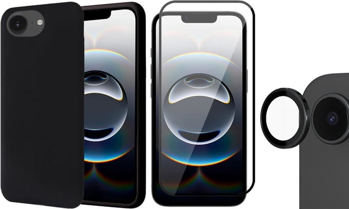 Hoesje geschikt voor iPhone 16e - Screenprotector Volledig Dekkend Glas & Camera Protector - Mat Back Case Zwart