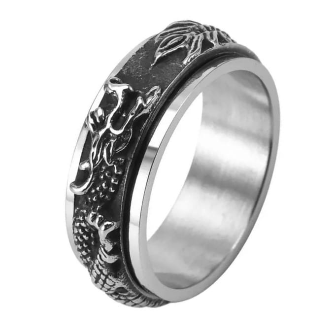 Anxiety Ring - (Draak) - Stress Ring - Fidget Ring - Anxiety Ring For Finger - Draaibare Ring - Spinning Ring - Zilver