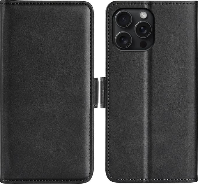 MobyDefend Hoesje - Geschikt voor iPhone 16 Pro Max - Luxe Wallet Book Case (Sluiting Zijkant) - Zwart