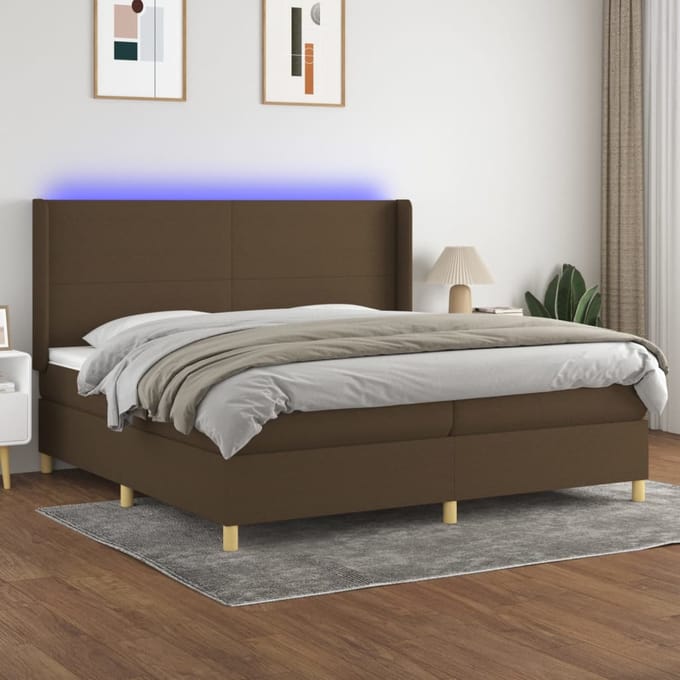 vidaXL - Boxspring - met - matras - en - LED - stof - donkerbruin - 200x200 - cm