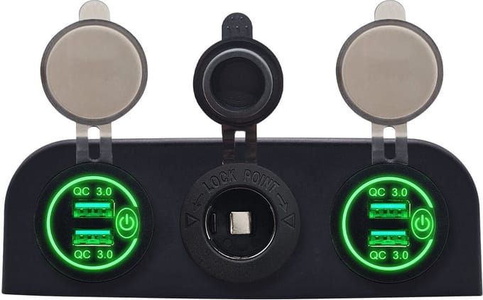 ProRide 12V USB Autolader 2 Poorten - QC3.0 - Voltmeter en 12V/24V Sigarettenplug - Drievoudig opbouw