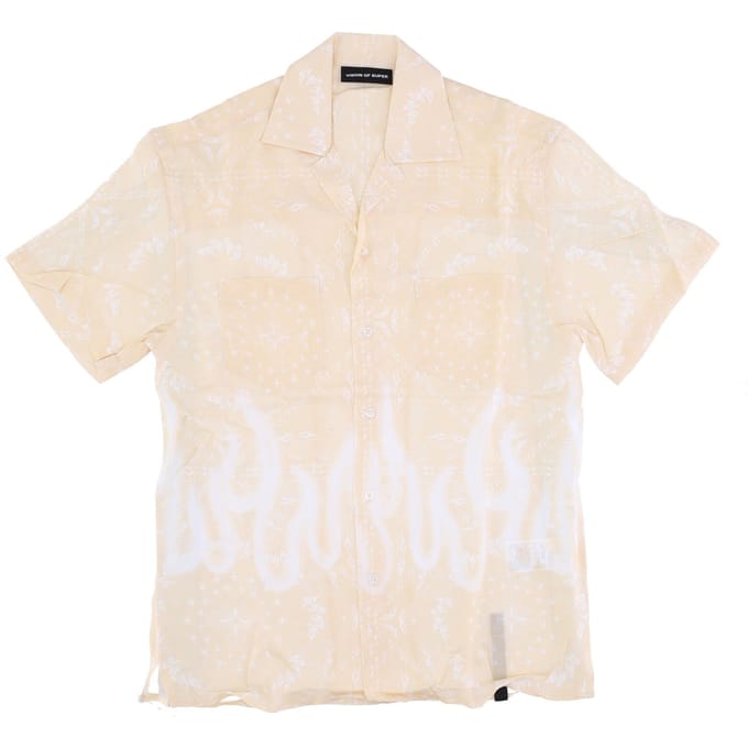 Heren overhemd met korte mouwen Spray Flames Bandana overhemd beige